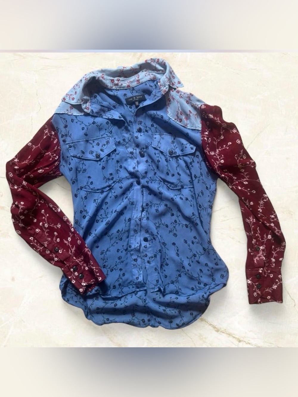 Rag and Bone Sheer Wyatt Patchwork Western Floral Top -XXS